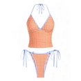 thumbnail image 1 of Set Tankini para mujer con encuadernación en contraste sin fisuras, color naranja vichy, 1 of 4
