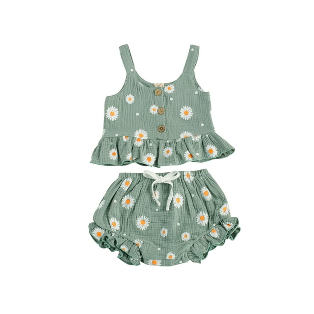 SUNSIOM Ensemble 2 Pcs Imprimé pour Fille, Débardeur Sans Manches avec Short Triangle