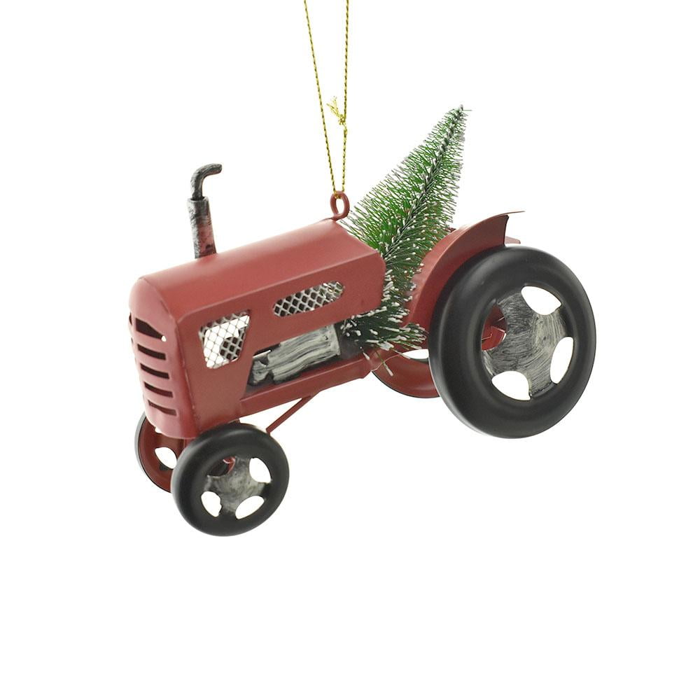 Tractor with Christmas Tree Ornament, Red, 41/2Inch
