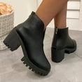 thumbnail image 7 of Juebong Women's Chelsea Boots Fashion Slip On Chunky Block Heel Ankle Boots PU Leather Lug Sole Booties Black,43, 7 of 7