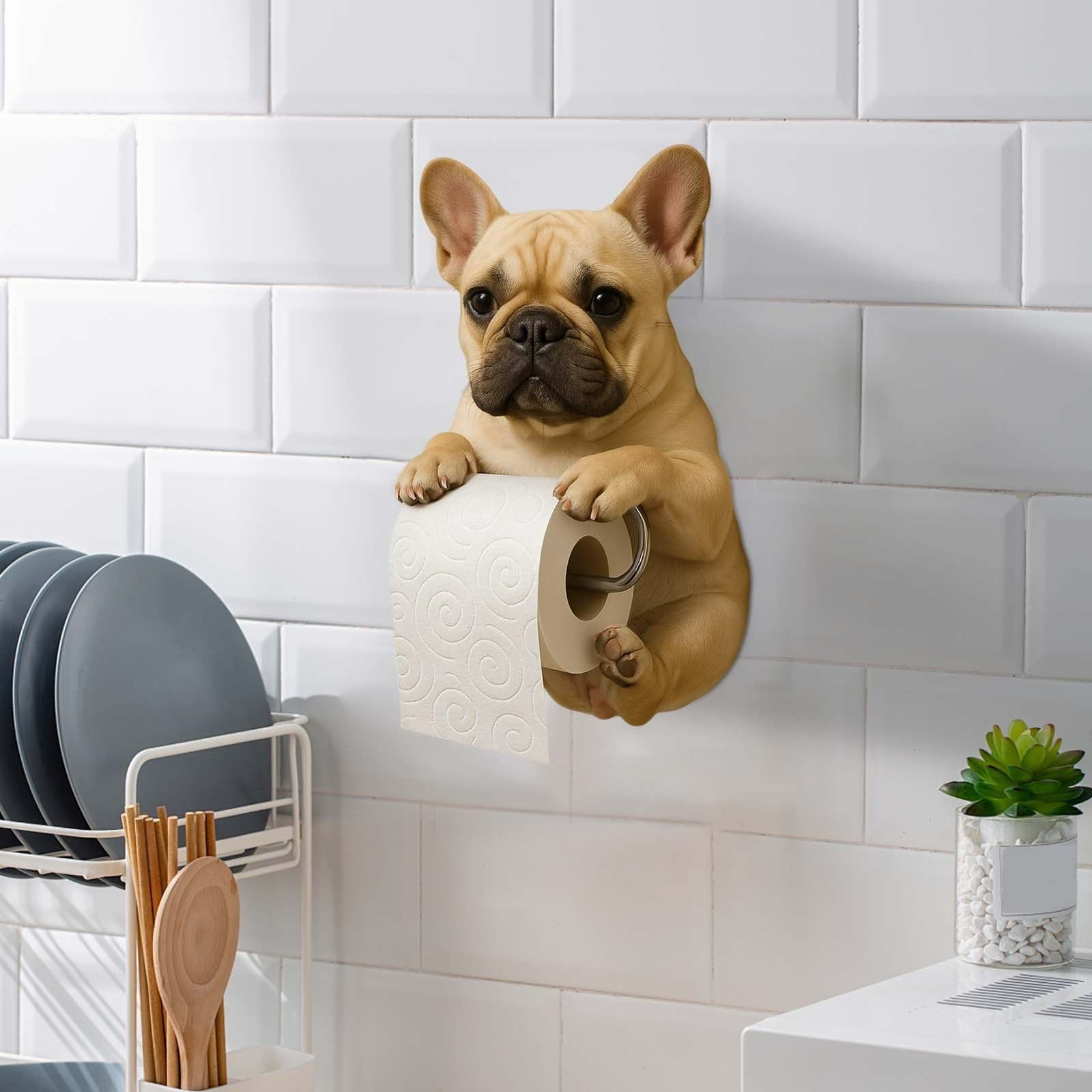Cagogo Dog Toilet Paper Holder, Cute Dog Tissue Roll Holder Dispenser, Resin Bathroom Decor for Dog Lovers, Funny Toilet Paper Stand for Home Office, Puppy Themed Tissue Paper Organizer