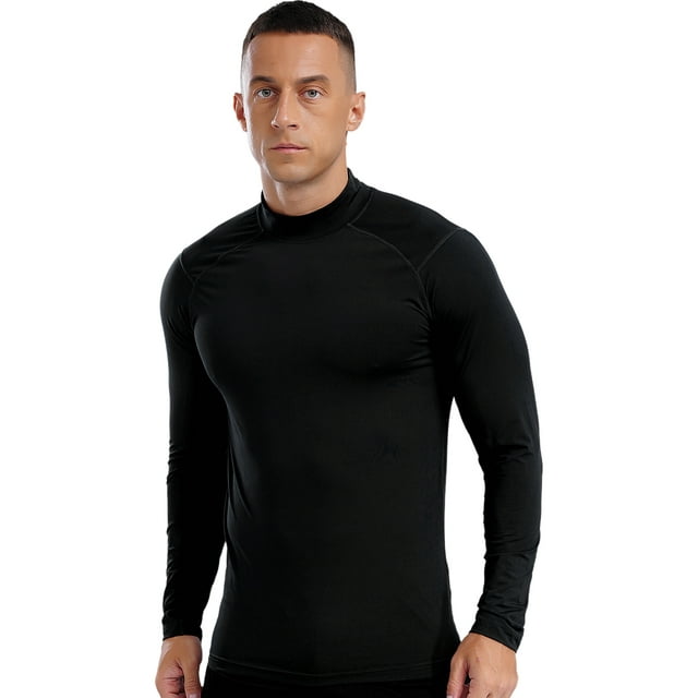 TTAO Men's Compression Shirts Stretch Moisture Wicking Athletic Base Layer Tops Workout Winter Sports Tees Black XL