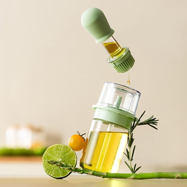 Bote dispensador de aceite de oliva con pincel, recipiente de aceite de cocina de 180 ml para cocinar, repostería y barbacoa - acrílico y vidrio, pico fácil de prensar, boca ancha