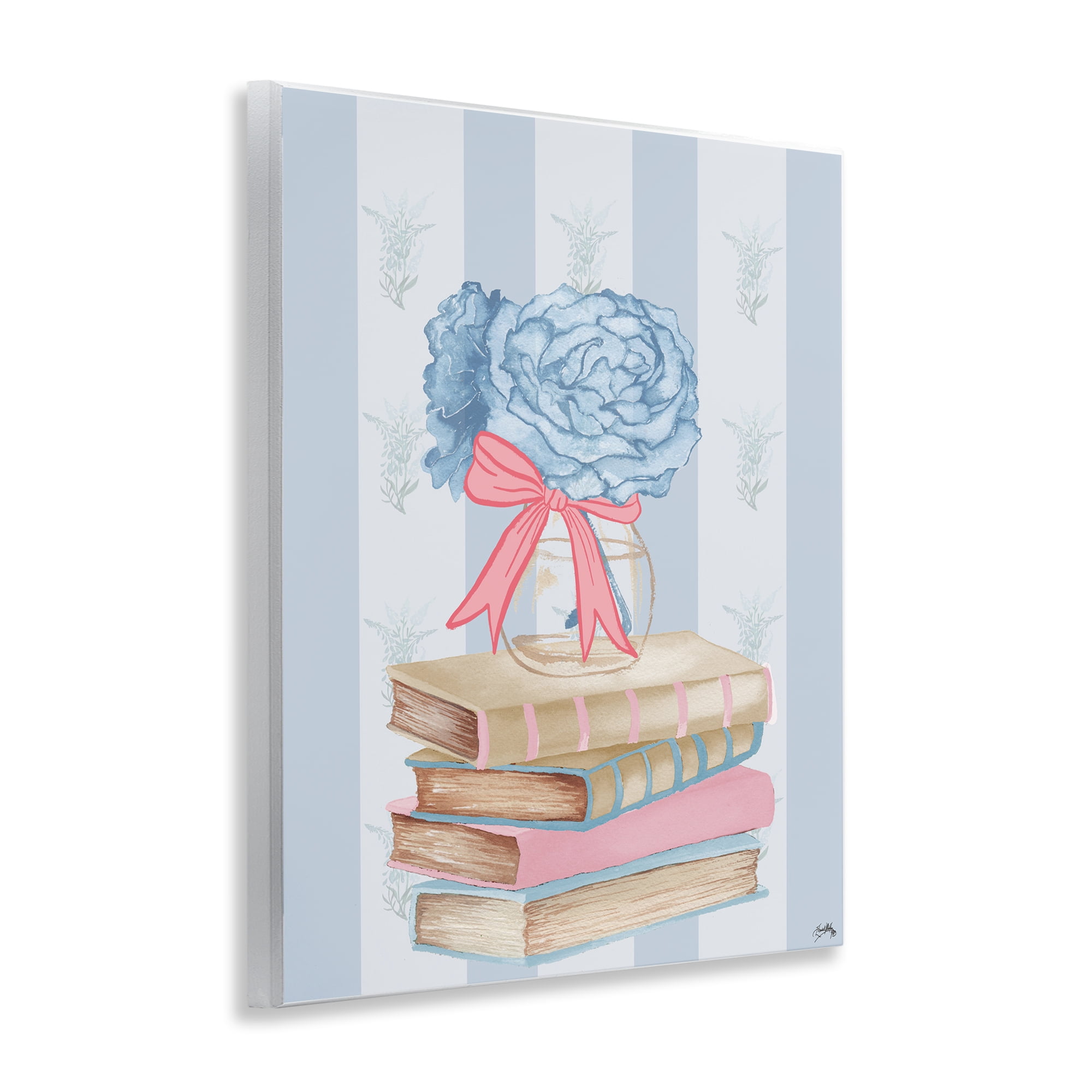 Stupell Industries Stacked Books & Blue Hydrangeas Wall Plaque Art, design by Elizabeth Medley