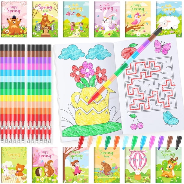 Libros para colorear BenLouis 24 Spring con 24 crayones apilables para niños