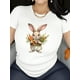 thumbnail image 1 of Camiseta con estampado gráfico de conejito de Pascua para mujer, camiseta informal de manga corta con cuello redondo, 100 % algodón, tejido de punto de elasticidad media, camiseta de moda transpirable, 1 of 5