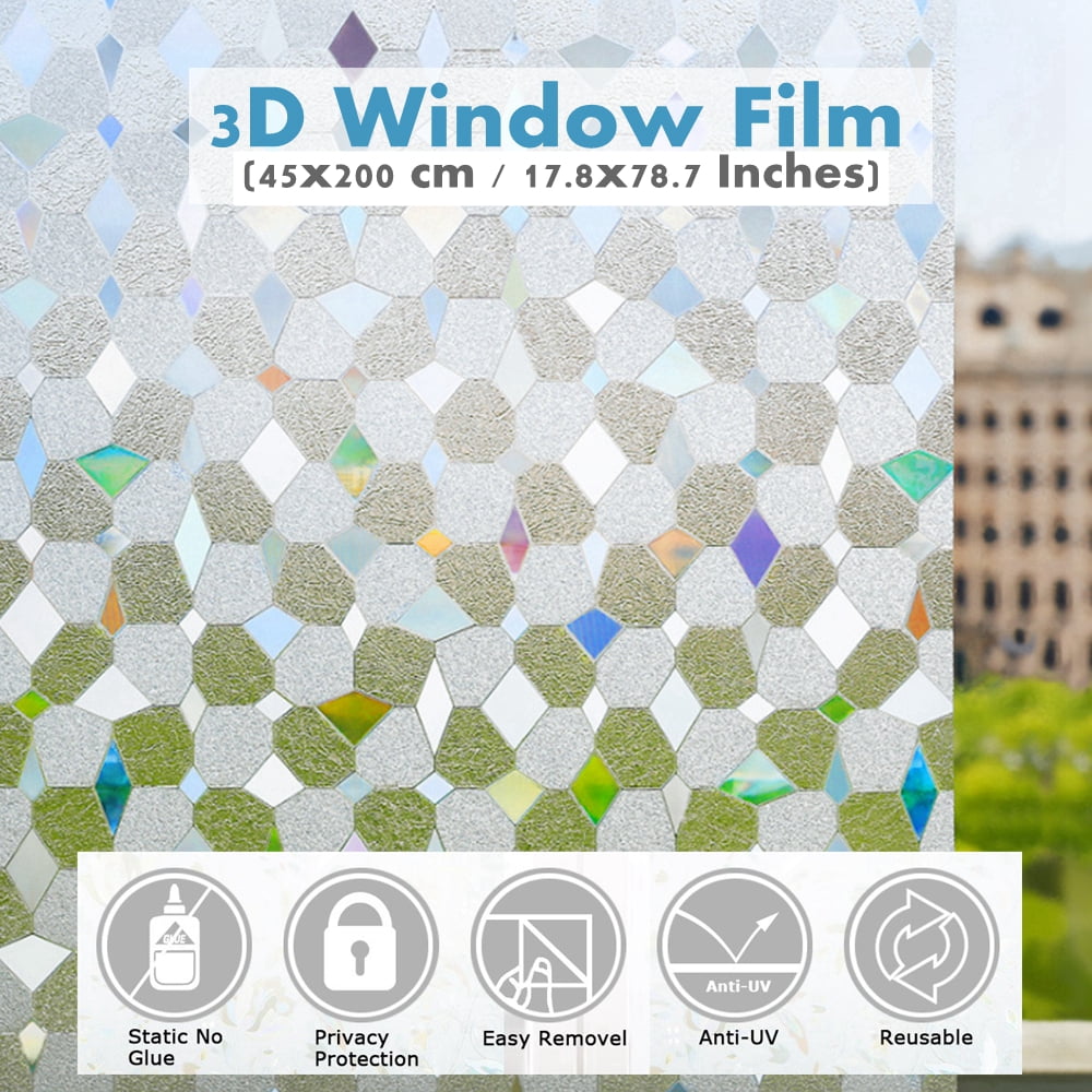 Removable Window Glass Vinyl 3D Decorative Rainbow Window Decals Haton Window Privacy Film Anti-UV Window Sticker Cover Non-Adhesive Static Window Cling 17.5 x 157.4 44.5 x 400 cm