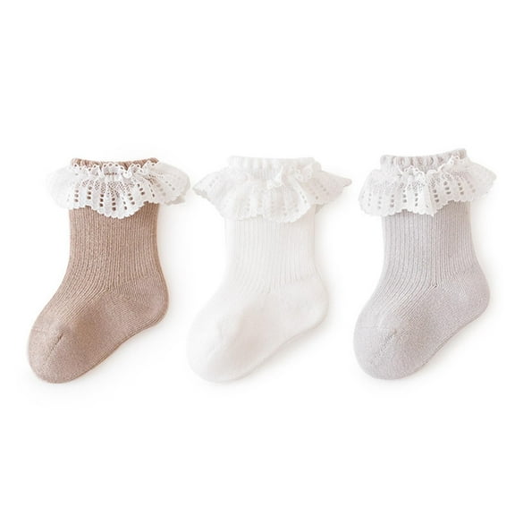 Bnwani Toddler Socks for Girls Cotton Solid Color Lace Floral Socks Yellow