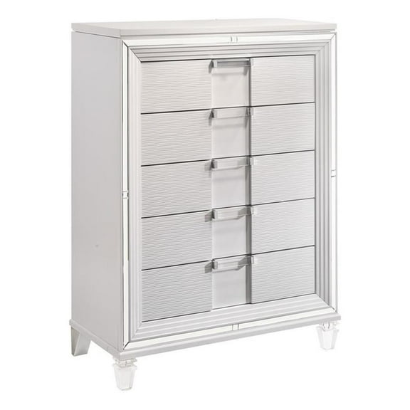 Pemberly Row Contemporary 5-Drawer Flip-Top Chest in White Finish