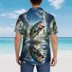thumbnail image 4 of Balery Largemouth Bass Jumping Out of The Water Camisas hawaianas de manga corta para hombre, camisas playeras de corte holgado, camisas de vacaciones con botones,XX-Large, 4 of 7