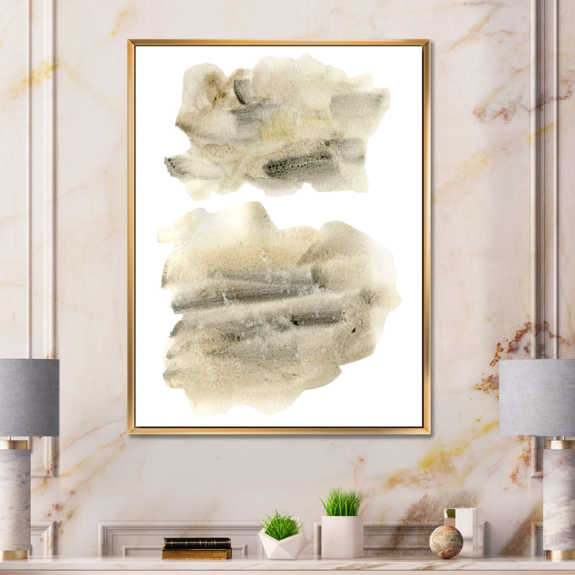 Designart 'Beige and Black Clouds' Modern Framed Canvas Wall Art Print