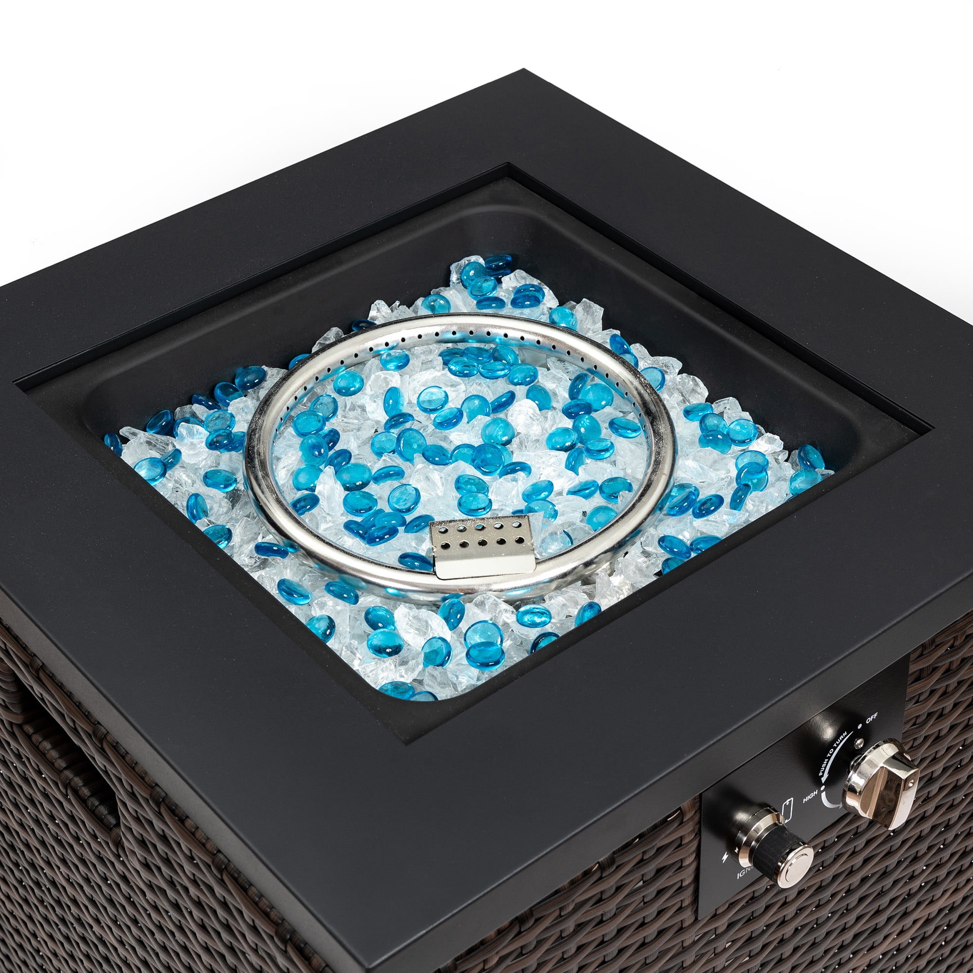AJ Enjoy 22" Square Wicker Fire Pit Table, 40,000 BTU Gas Propane Heater for Patio Garden