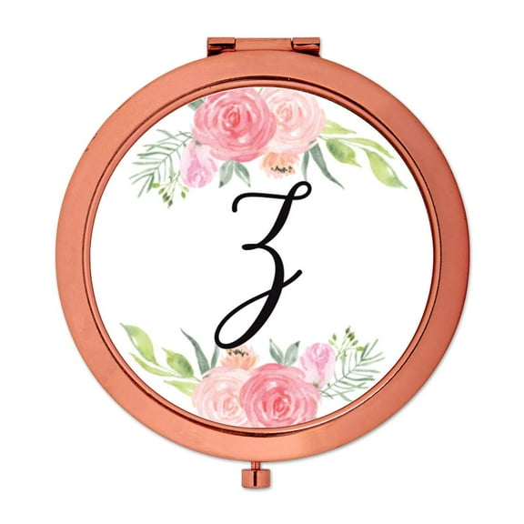 Koyal Wholesale Compact Mirror Bridesmaid's Wedding Gift, Rose Gold, Monogram Letter Z, Peach and Pink Roses, 1-Pack