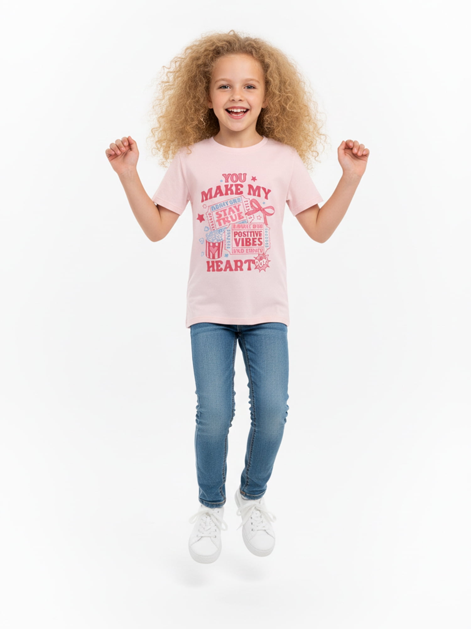 Wonder Nation Girls Heart Pop Graphic T-Shirt with Short Sleeves, Sizes 4-18