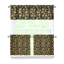 27.5x24in Kitchen Window Curtains Set, 3-Piece Polyester Drapes Featuring Bamboo and Maple Leaf Pattern, Tier Panels and Valance for Farmhouse, Cottage, or Minimalist Spaces