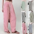 thumbnail image 2 of Fengactive Striped Pajamas Pants for Women 2025 Fall Cute Wide Leg Lounge Bottoms Drawstring Trousers with Pocket, 2 of 5