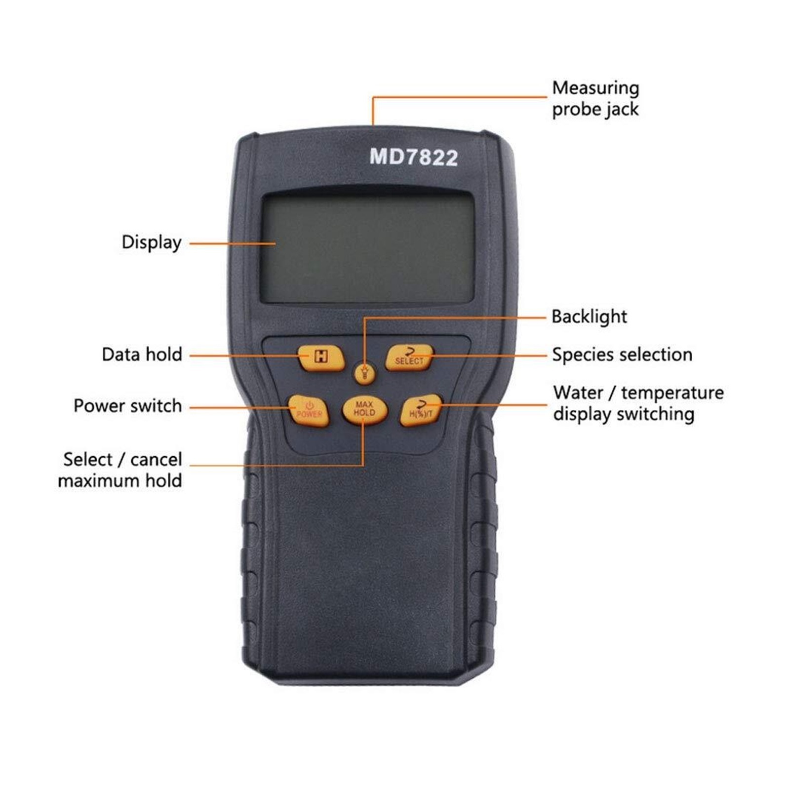 MD7822 Digital Grain Moisture Meter Analyzer Temperature Thermometer Humidity Hygrometer Water Damp Detector Tester ,Wide Applications