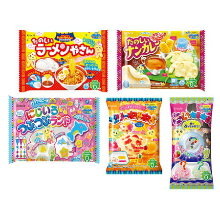 Kracie Popin' Cookin' DIY Gummy Candy Making Kit 5-Piece BAG Set A (Ramen, Nijiiro Tusbu Land, Naan Curry & Bread, Uranai Neru,