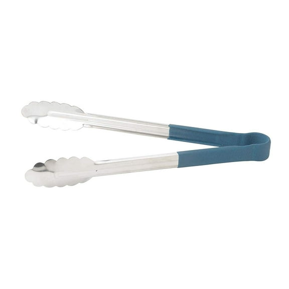 Winco UT-9HP-B, 9-Inch Heavy Duty Utility Tong with Blue Plastic Handle