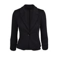thumbnail image 1 of Chaquetas de traje de rayas Chaqueta de traje de ocio de manga media con un botón y ajuste entallado de color liso para mujer,blazer moda（Negro， S), 1 of 4