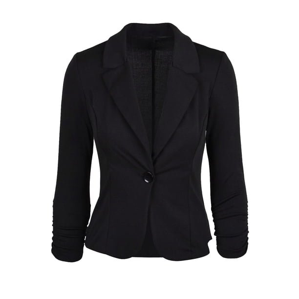 Chaquetas de traje de rayas Chaqueta de traje de ocio de manga media con un botón y ajuste entallado de color liso para mujer,blazer moda(Negro, XL)