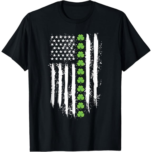 Men's 100% Cotton T-Shirt 180gsm - St Patricks Day Shamrock US American Flag Patriotic Lover T-Shirt, Black Comfortable Breathable Soft Tee, Gift for Men