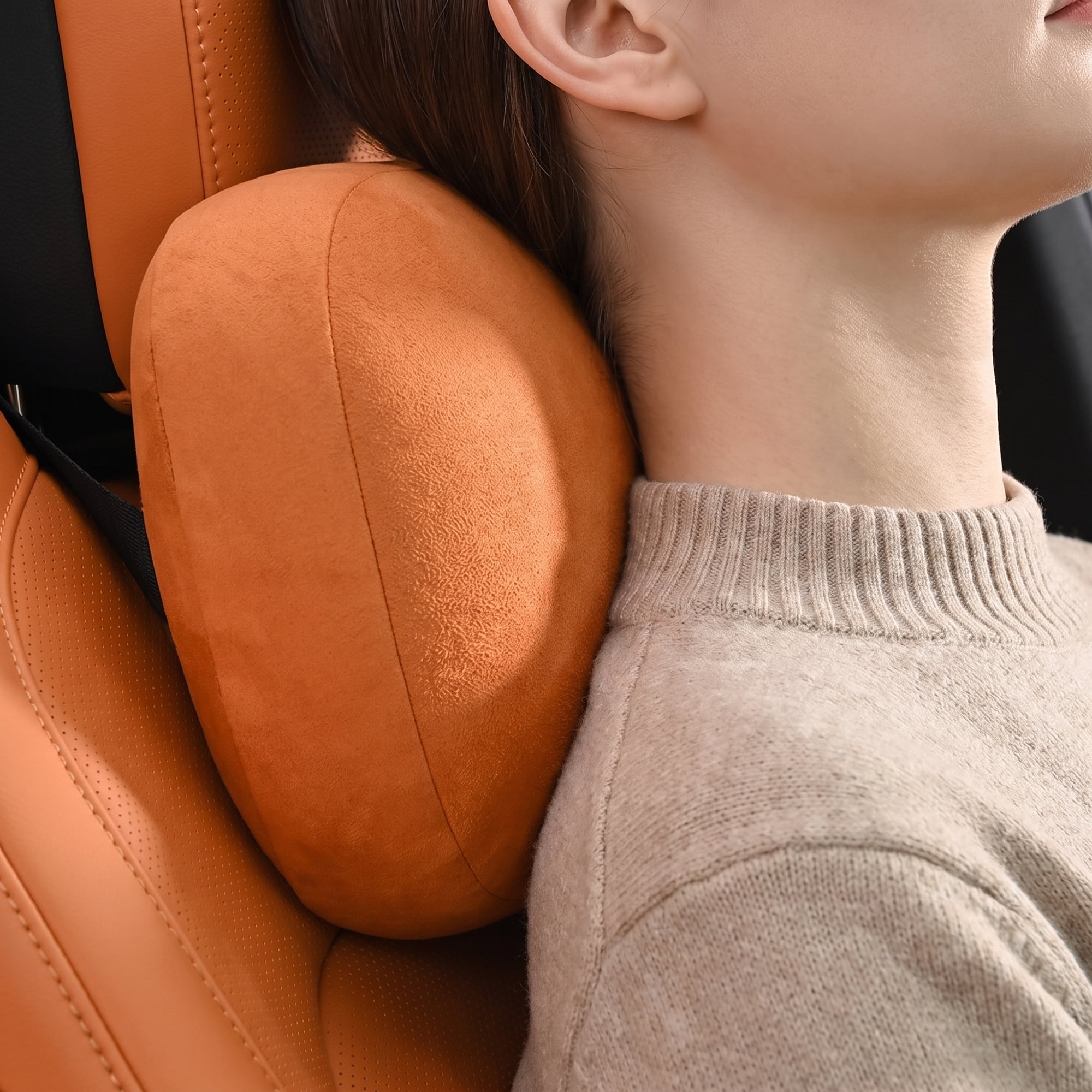 Unique Bargains Neck Pillow Travel Pillow Down Cervical Support Coral Orange 11.8" x 7.9"