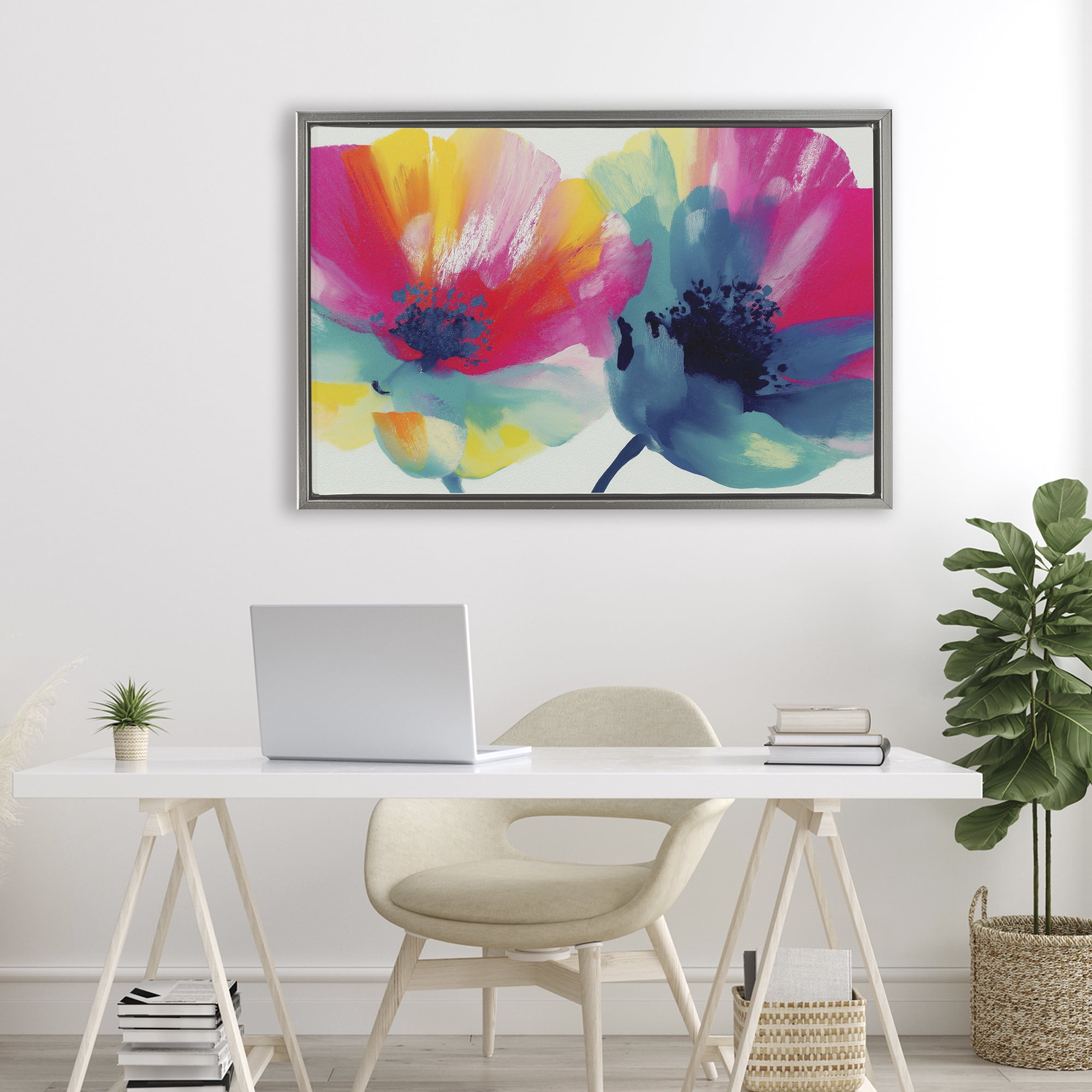 Stupell Industries Two Colorful Poppies Gray Framed Floater Canvas Wall Art, design by Chromatic Storm Studio