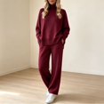 thumbnail image 2 of Atkumj Knit Sets Two Piece Women Stylish Ribbed Mock Neck Long Sleeve and Wide Leg Pants Suits 2 Piece Set Casual Loose Solid Color Two Piece Sets for Women Fall S, 2 of 8