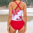 thumbnail image 5 of Kixjoy Tankini Swimsuits for Women High Waisted Tummy Control Swimsuits Two Piece Beach V Neck Bathing Suit Halter Floral Print Fashion Womens Bathing Suits, Red S, 5 of 7