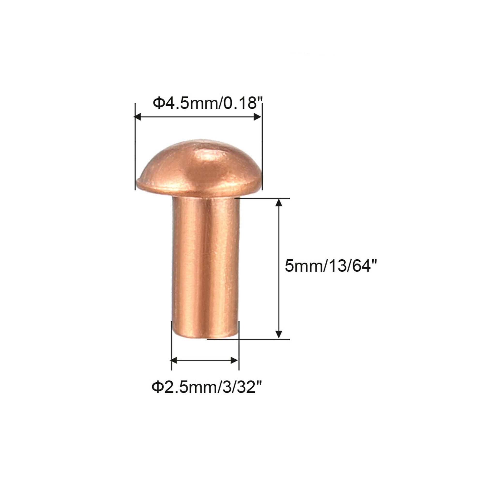 200 Pcs 3/32" x 13/64" Round Head Copper Solid Rivets Fasteners 
