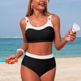 thumbnail image 5 of Duqingm Bikini Women's Bikini Sets Two Piece Swimsuit V Neck Halter Back Self Tie Low Rise Bottom Black,L, 5 of 7