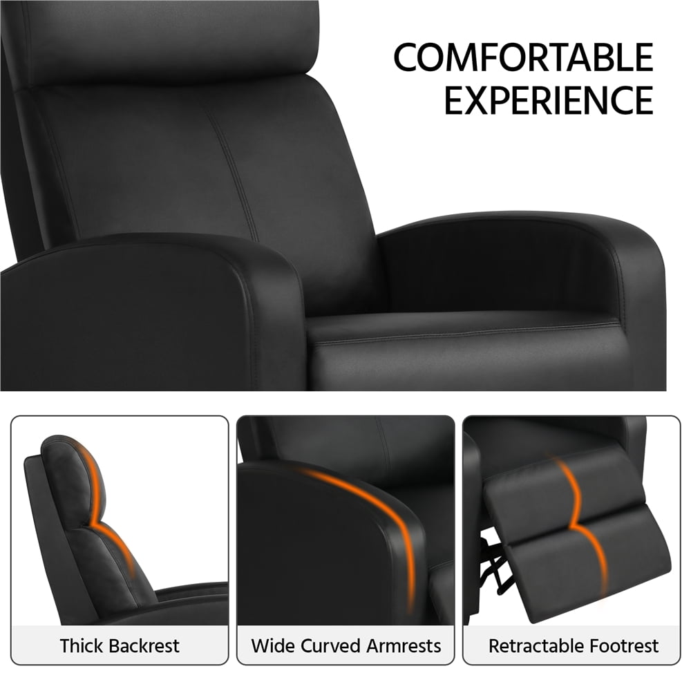 Renwick Faux Leather Push Back Theater Recliner, Set of 2, Black