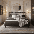 thumbnail image 2 of Bed Frame King Size with Starry Sky Lights and Charging Station, Upholstered Platform Bed with Storage Ottoman, Black, 2 of 9