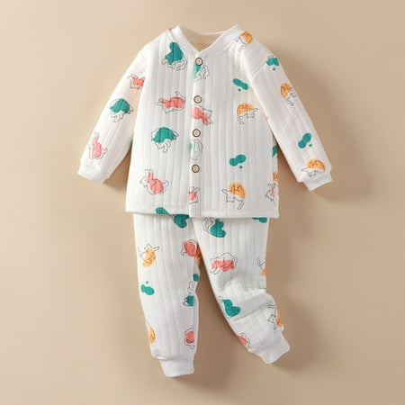 

Cethrio Baby Boys Pajama Sets Thermal Cotton 2 Piece Buttons Fall Winter Loungewear White Size 6-9 Months