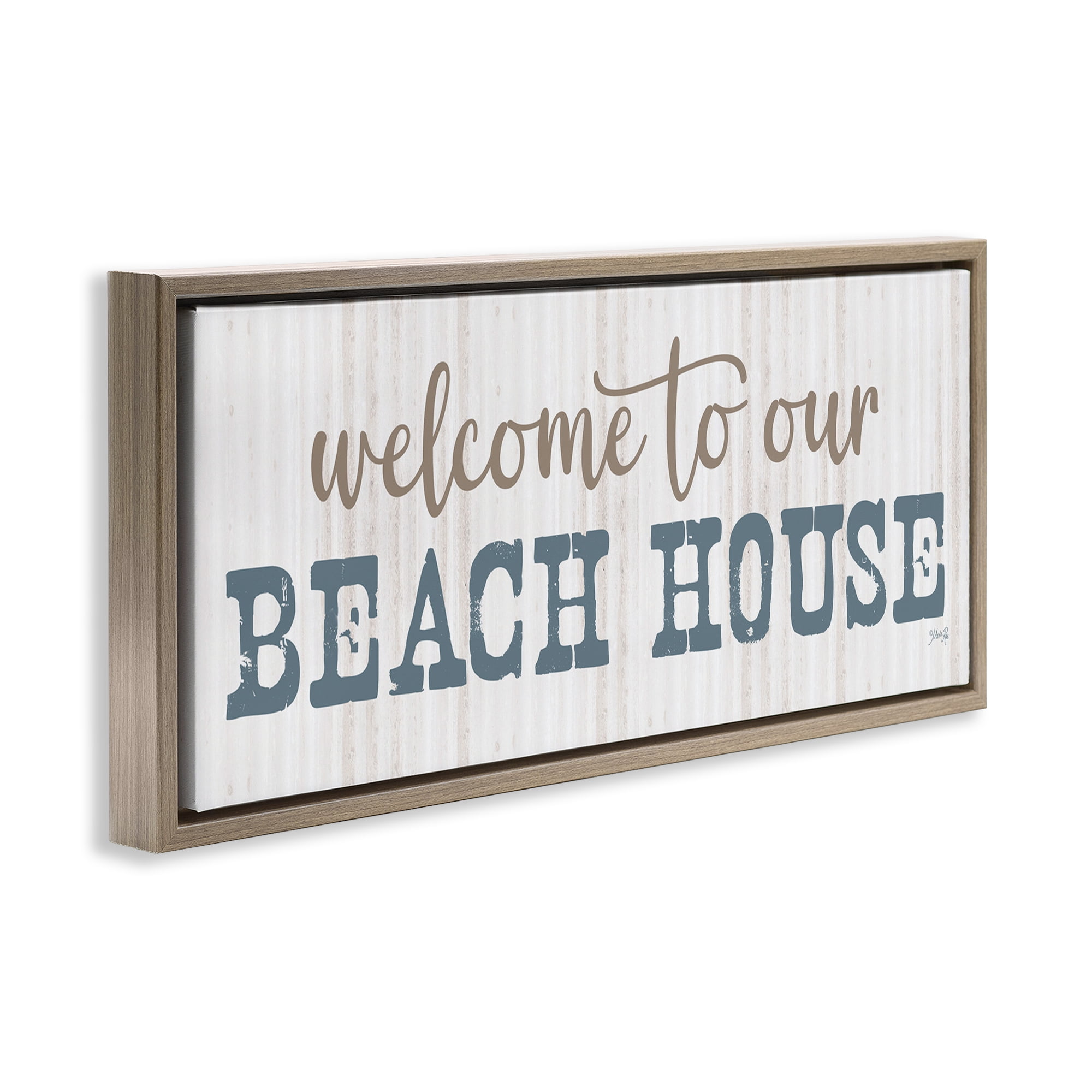 Stupell Industries Welcome Beach House Typography Painting Brown Floater Framed Canvas Art Print Wall Art, 25 x 11