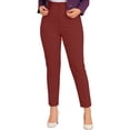 thumbnail image 2 of ClodeEU Women's High Waisted Slim Fit Cropped Pants, Elastic Waist Tapered Trousers with Pockets, Casual Workwear Pants Wine,Women's Plus XXL, 2 of 5