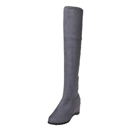 

Dyfzdhu Women s Fashion Solid Warm Over The Knee Long Boots High Boots Wedges Shoes