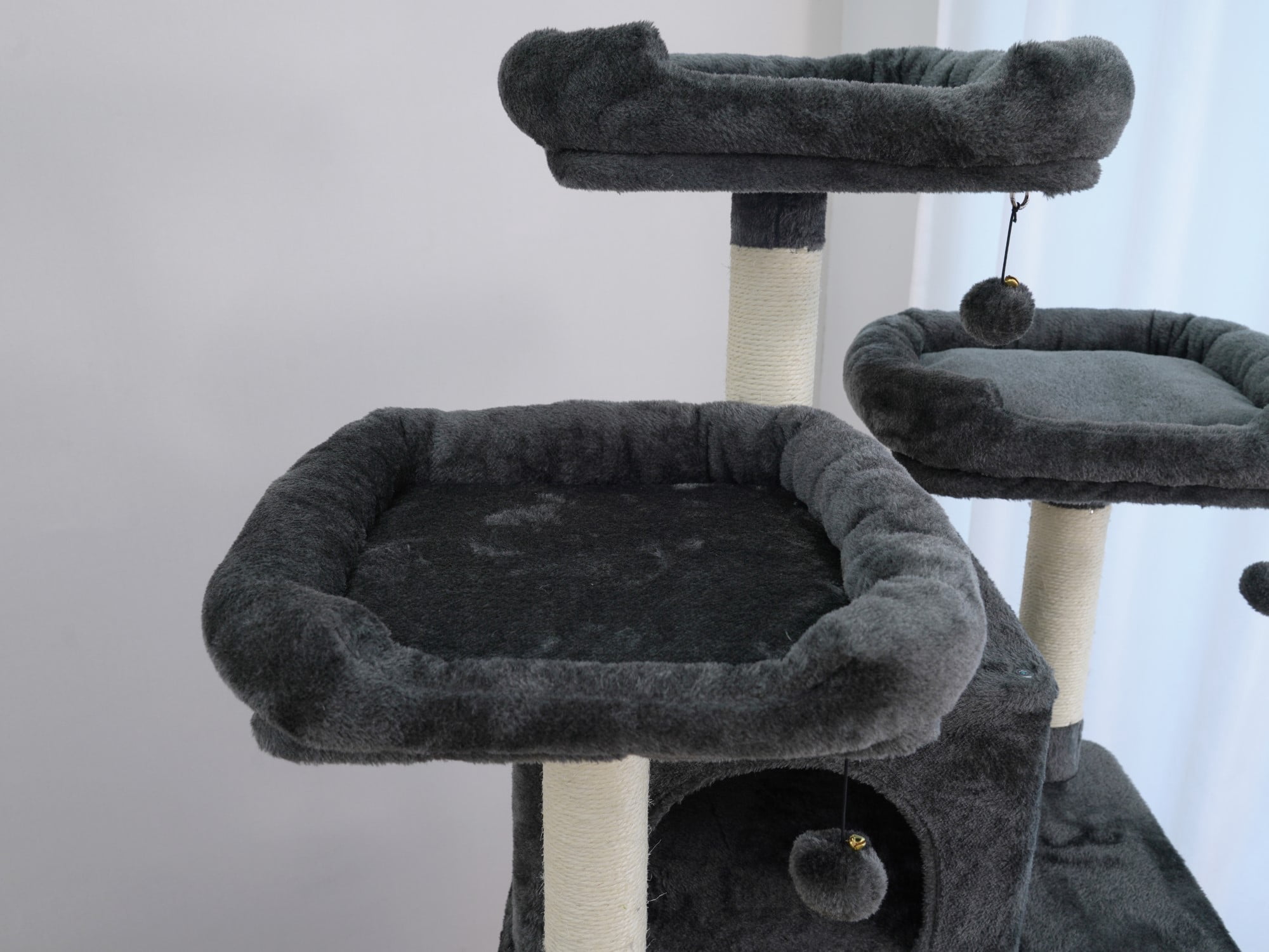 Vibrant Life Heavy Duty 8-Level 66" Cat Tree with Scratching Ramp, Two Condos and Hammocks, Dark Gray