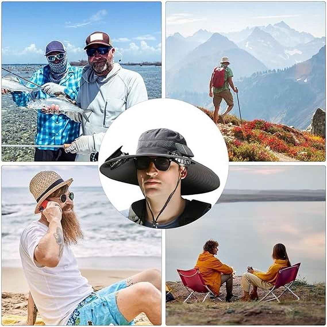 Solar Fan Hats for Men, Upf50+ Solar Fan Hat, Solar Powered Fan Hat with 2 Solar Fan Fishing Hats, 3 Speed Adjustable, Dark Gray