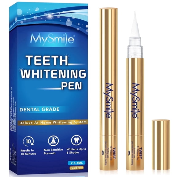MySmile Premium Gold 35%CP Teeth Whitening Pen for Sensitive Teeth, Enamel Safe, 4pcs 2ml Carbamide Peroxide Teeth Whitening Gel Refills, Removes Years of Coffee, Tea, Wine, Tooth Stains