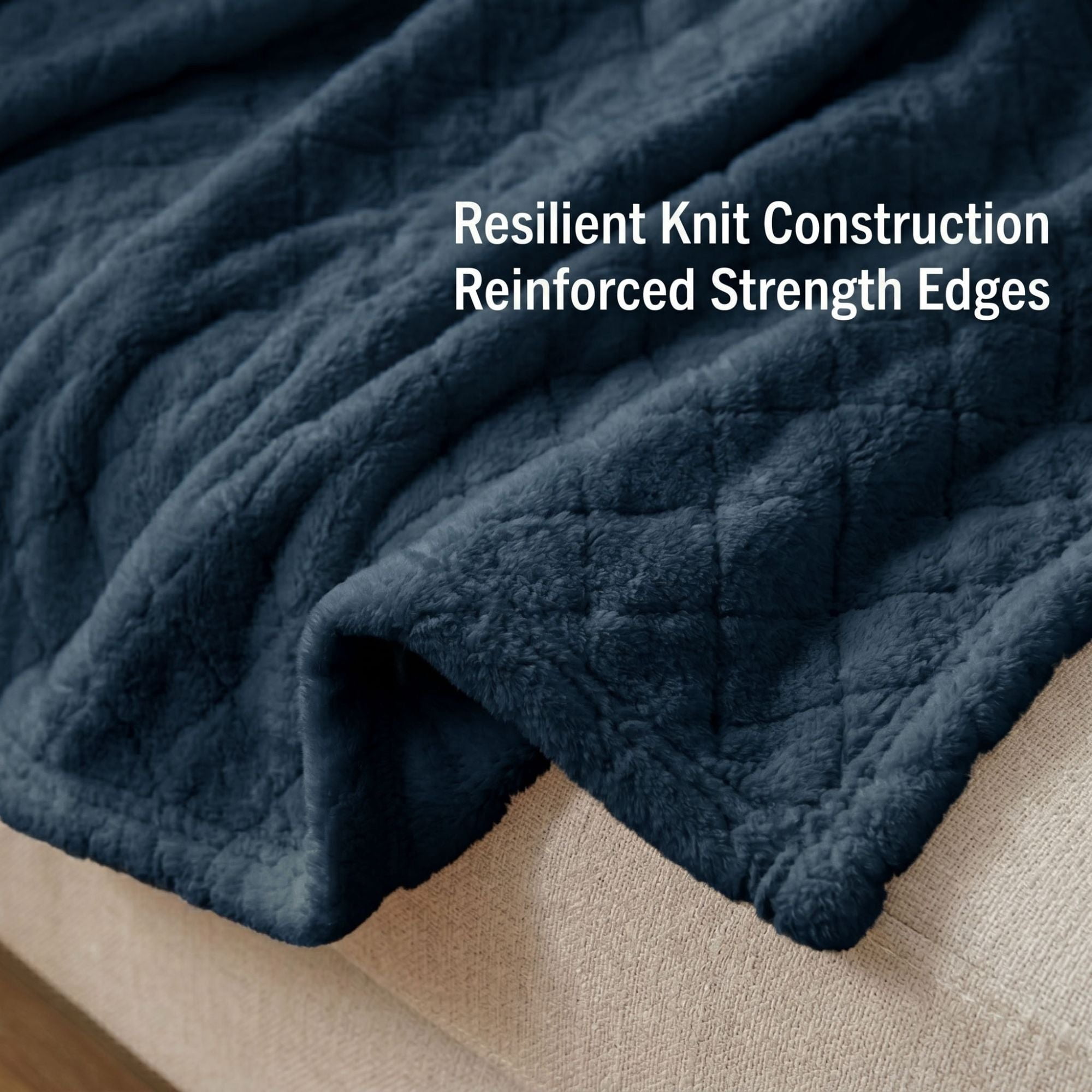 Superior Holly Grid Fluffy Fleece Blanket, Twin Size, Navy Blue