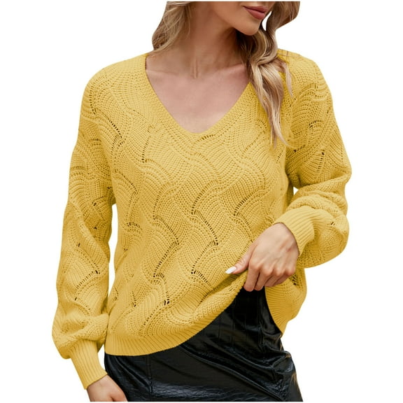 LYXSSBYX Women Fall Sweaters for Women 2022 Hot Sale Clearance Women's Casual Sexy Fashion V-Neck Solid Color Long Sleeve Tops Blouse