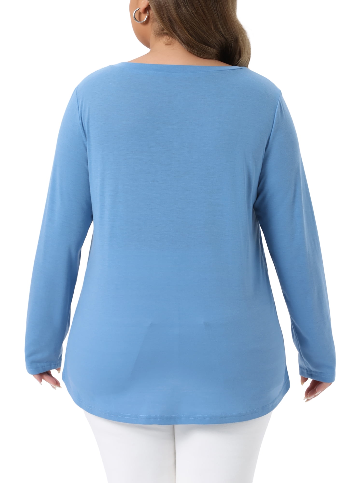 DARING DIVA Women's Plus Size Long Sleeve Button Side Swing Blouses 4X Gray Blue
