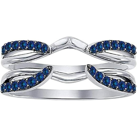 beryl_creation 2.00 Ct Round Cut Blue Sapphire Wedding Engagement Enhancer Guard Wrap For Women's Ring 14K White Gold Plated 925 Sterling Silver -7