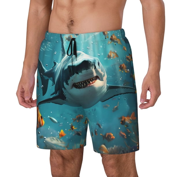 Balery Realistic Ocean Shark Bañador para hombre, shorts de playa de secado rápido con entrepierna y forro de compresión-XX-Large