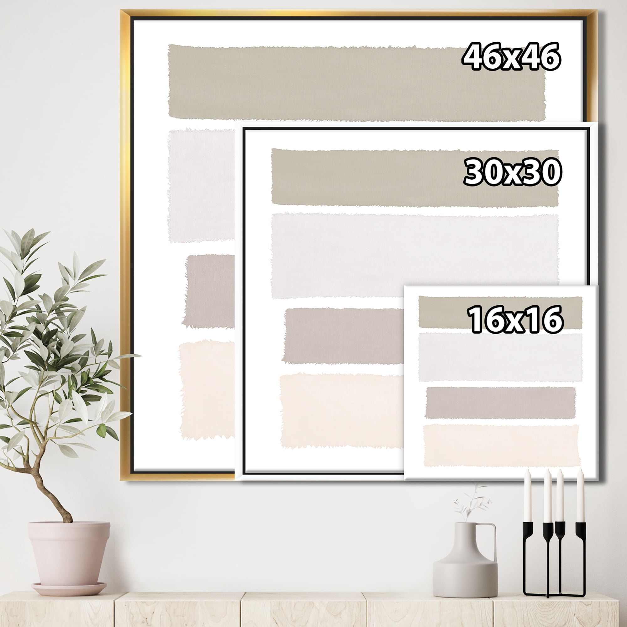 Designart ' Painted Weaving I Neutral on White Sq ' Modern Geometric Framed Canvas