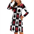thumbnail image 1 of Card Pattern-Red Sweetheart Knot Flared Dress Fashion Design Large Size Loose Dress Play Player Hearts s Clubs, 1 of 5