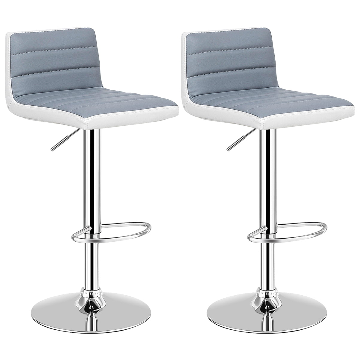 New Modern Adjustable Synthetic Leather Swivel Bar Stools Chairs White-2 Pack 