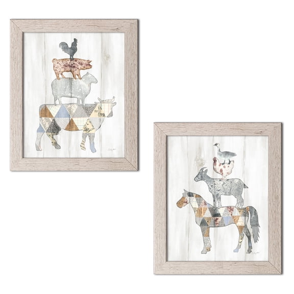 Gango Home Decor Country-Rustic Farm Family I & Farm Family II by Courtney Prahl (Ready to Hang); Two 11x14in Distressed Framed Prints